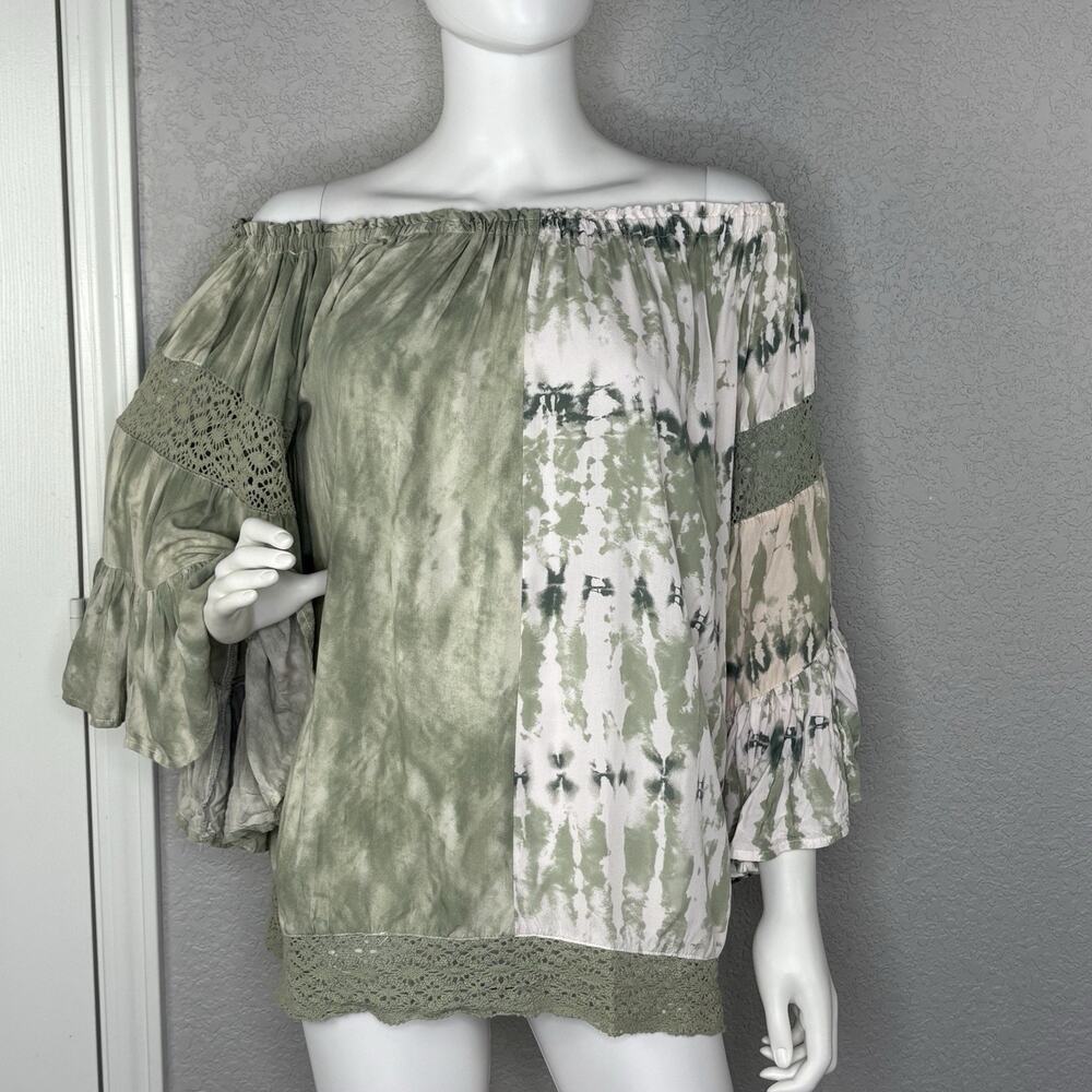 SURF GYPSY Top Off The Shoulder 3/4 Bell Sleeve Boho Festival Beach Hippie Sz M